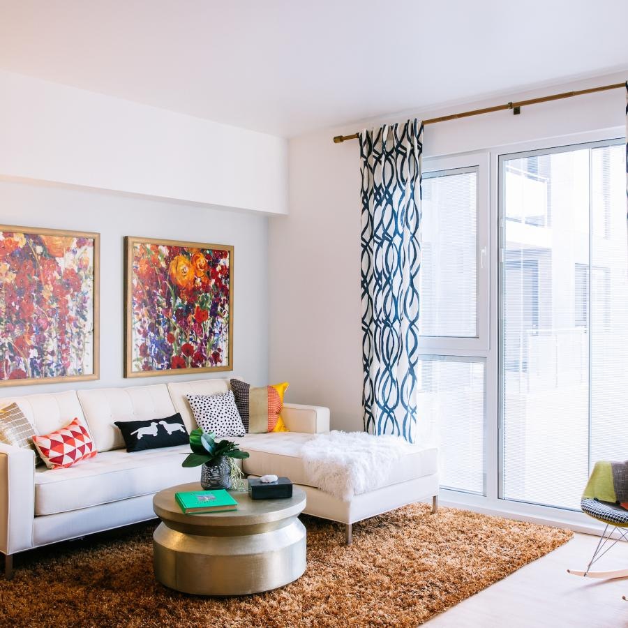 a living room with a couch and a coffee table